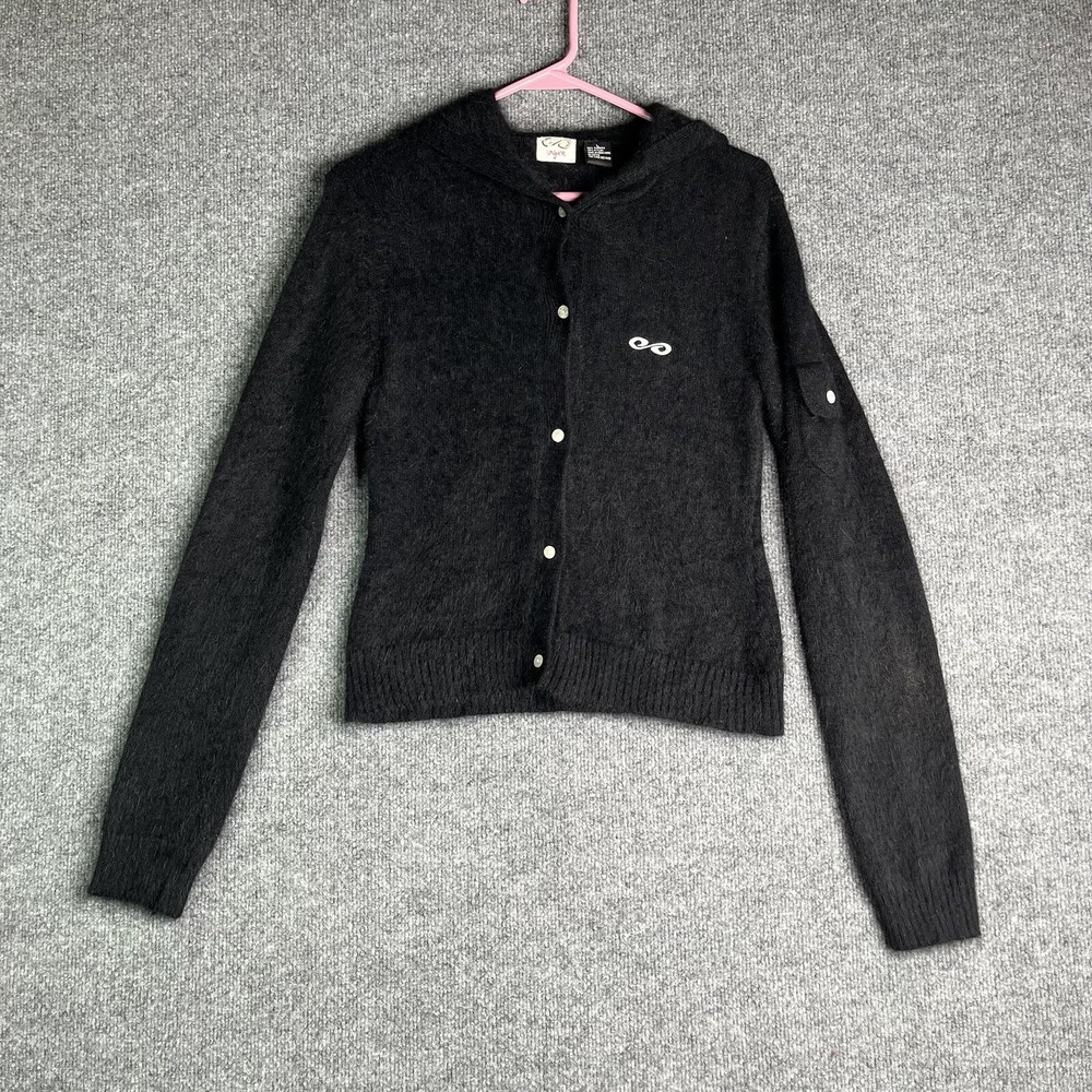Vintage Enyce Sweater Angora Button Front Large Black Y2k Rare